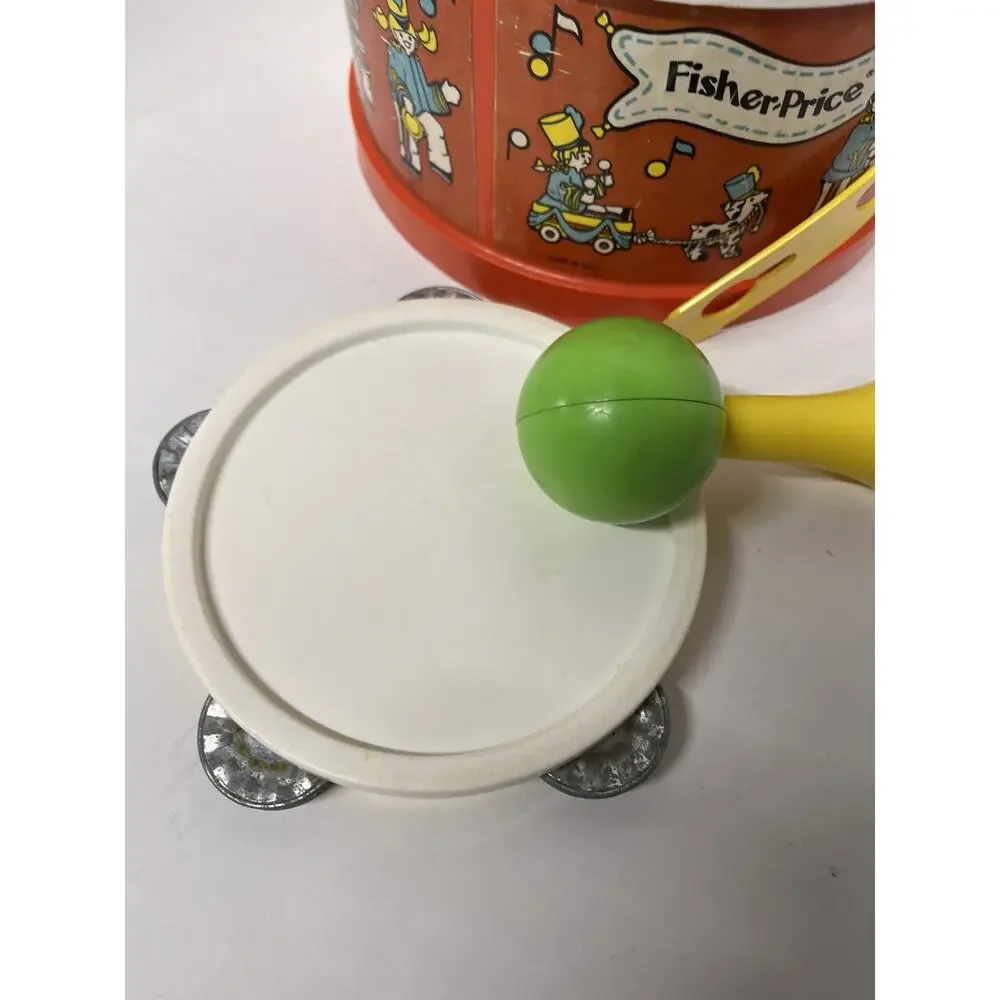 FISHER PRICE TOYS 1979 Marching Band‎ Drum With Tambourine & 1 Maraca